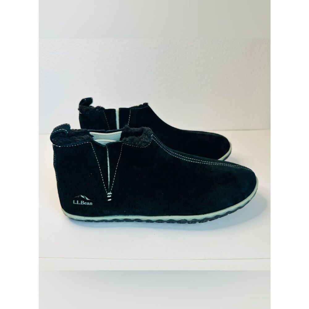 LL Bean Black Suede Sherpa Lined Booties Size 10